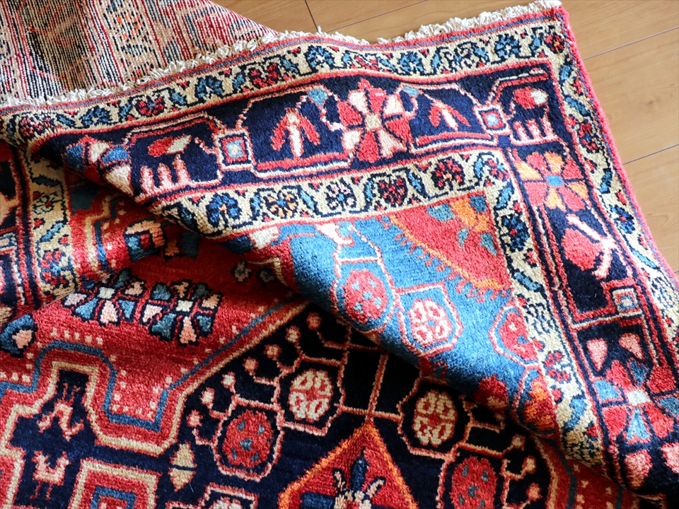 アンティーク ハムセ連合 バードラグ メインラグ 手織りトライバルラグ