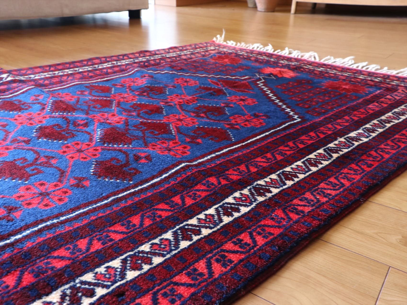 ヤージベディル　トルコ絨毯/トライバルラグ191×113cm ブルー＆レッド