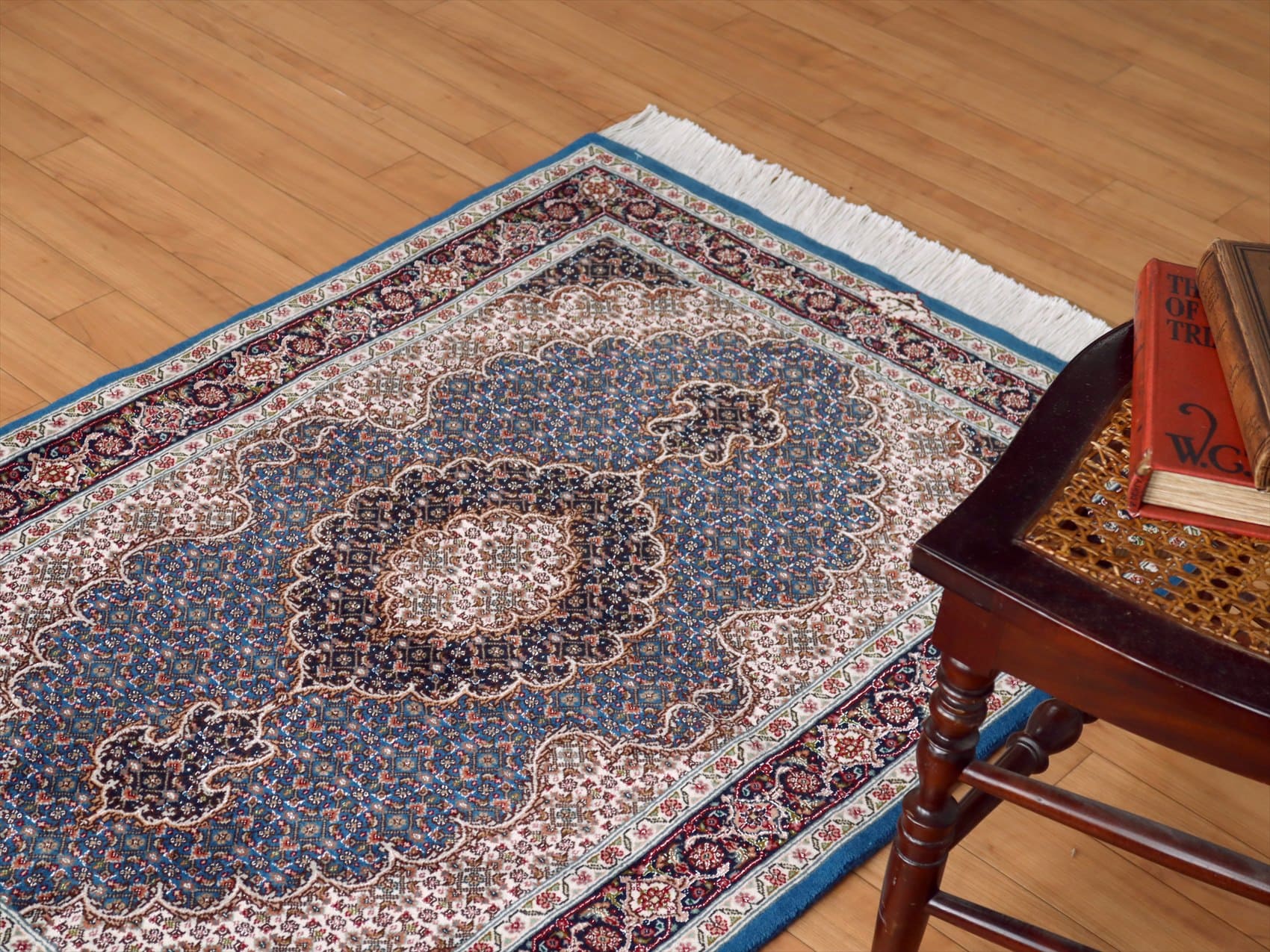 ペルシャ絨毯 タブリーズ産マヒ 玄関マット120×83cm トルコブルー / ネイビー メダリオン・マヒ