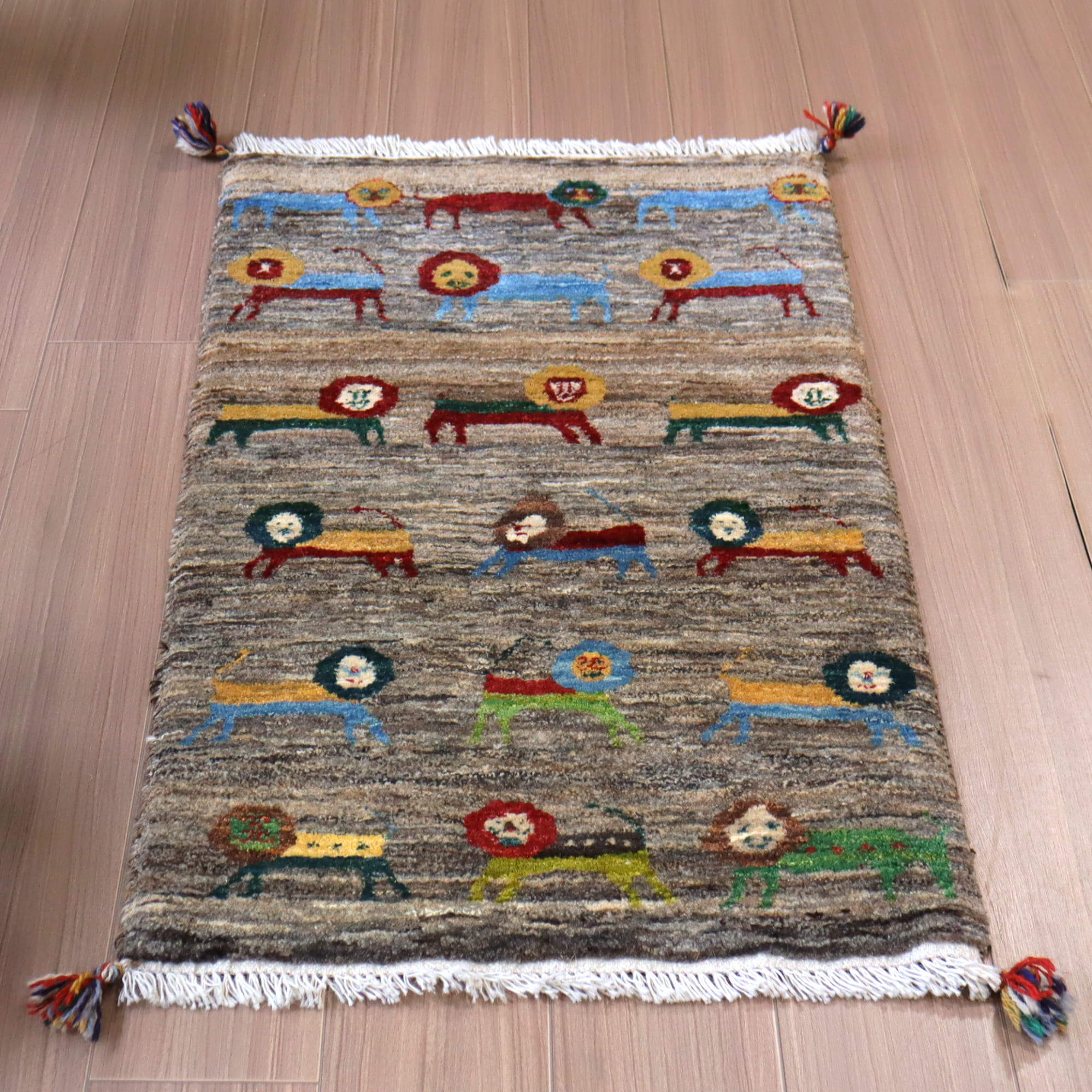 Y387 高級手織り絨毯 イラン ギャッベ ザクロス 鹿絵 83×61㎝ 下